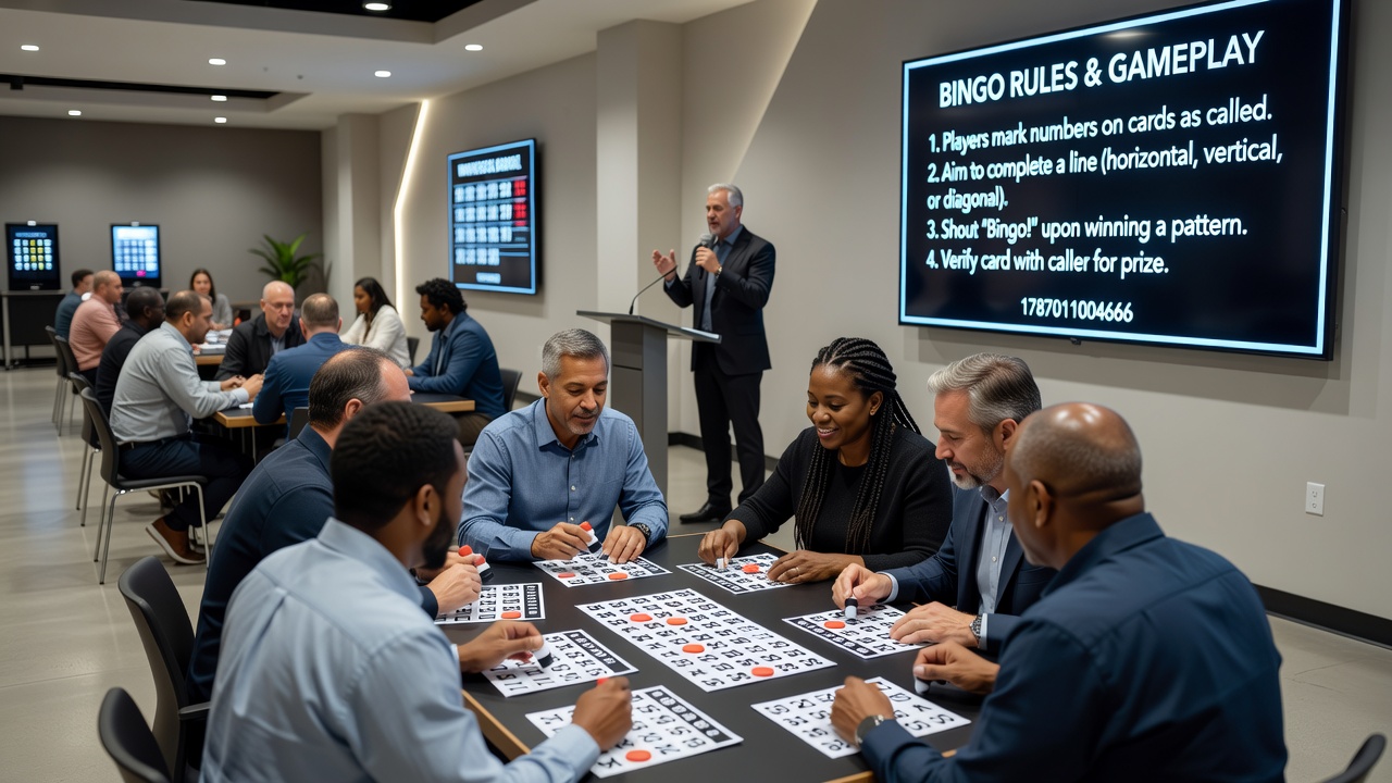 Caller announcing numbers during a live bingo session with players marking cards