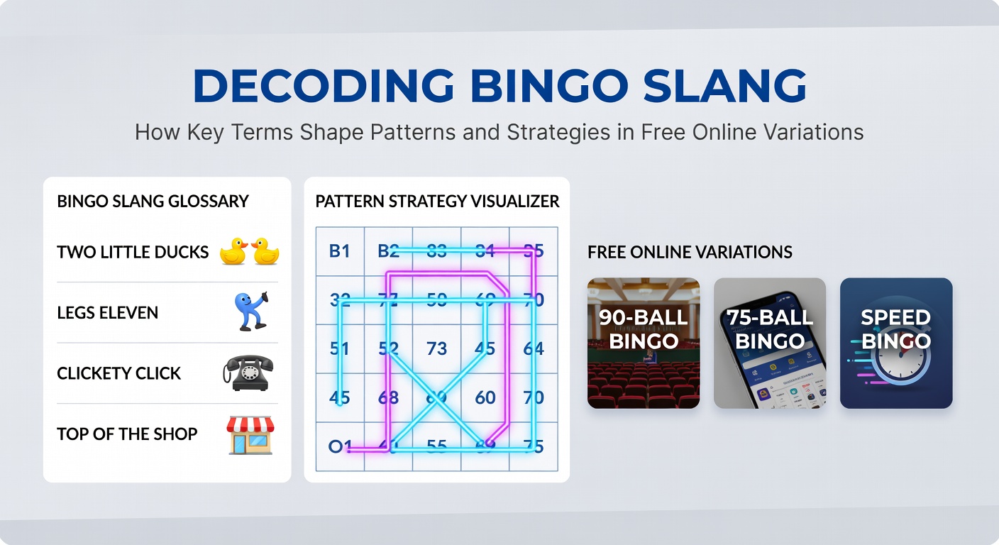 Digital bingo interface displaying number patterns alongside common slang callouts