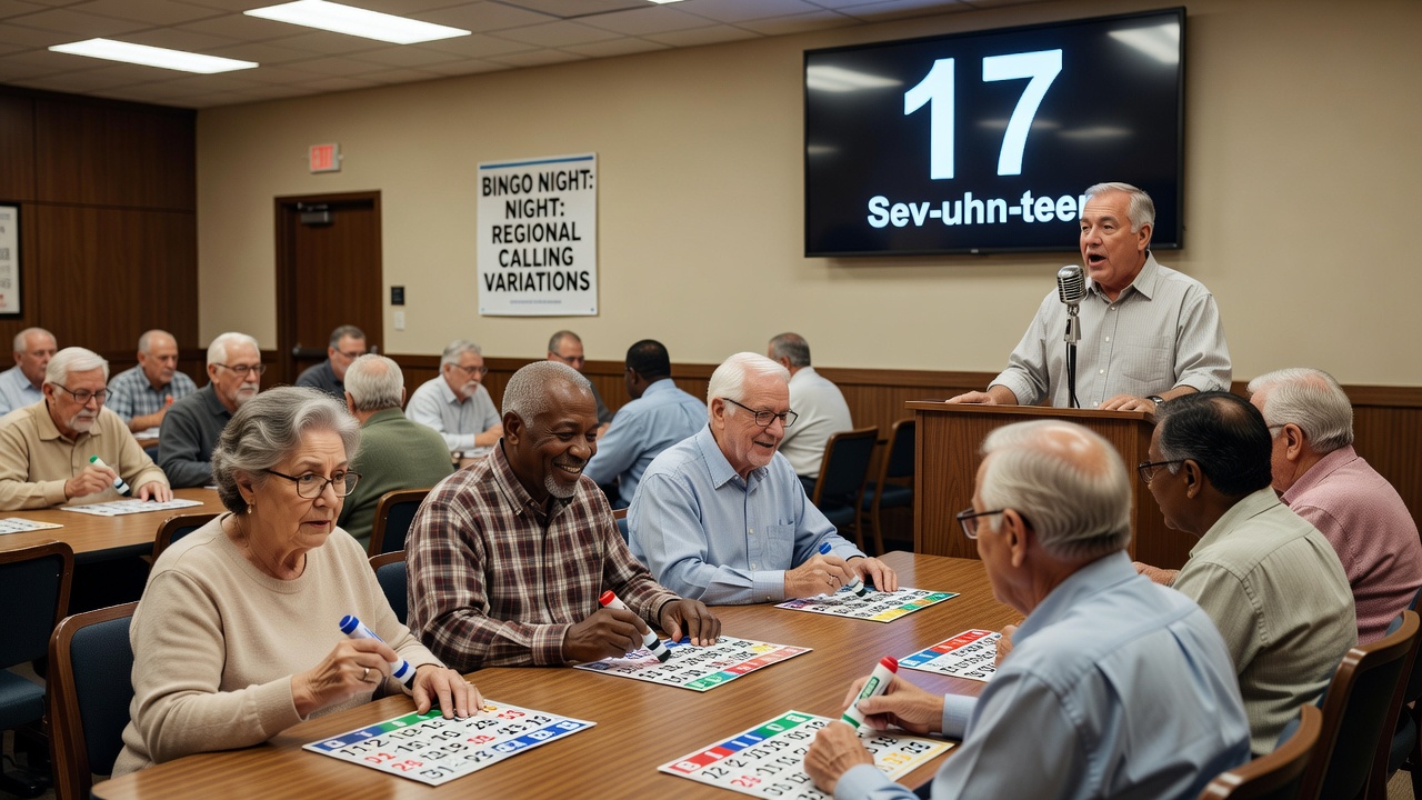 Players reacting quickly to a number call in a dialect-influenced bingo session