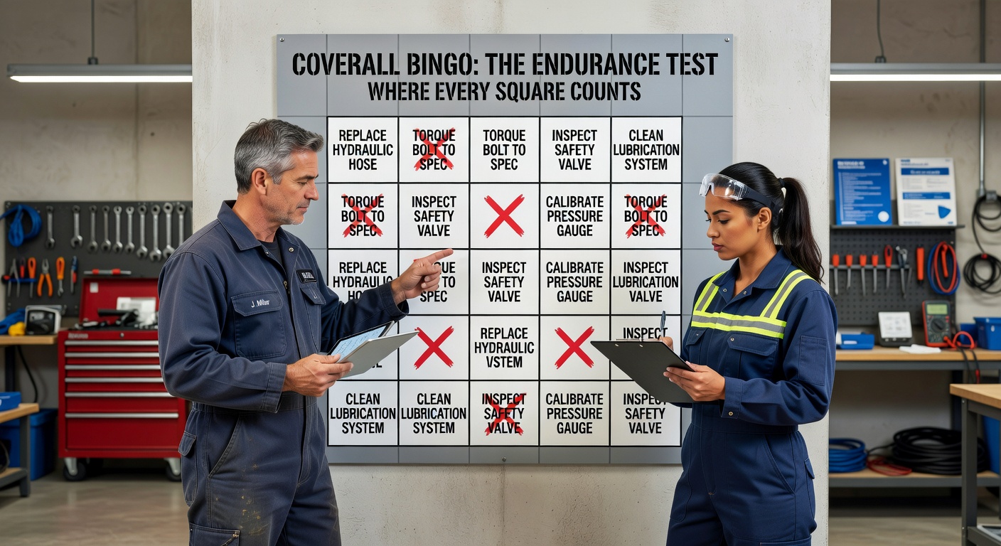 Crowd of bingo players intently marking cards under bright hall lights during a tense Coverall game